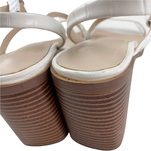 H by Halston Vegan Leather White Croc Embossed Contemporary Minimalist Block Hee - Picture 6 of 9